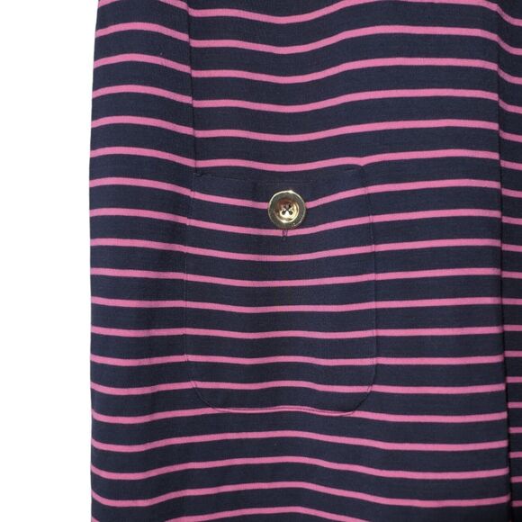 Sail To Sable Tuckernuck Sz XL Long Sleeve Dress  Gold Buttons Blue Pink Striped - Picture 4 of 7